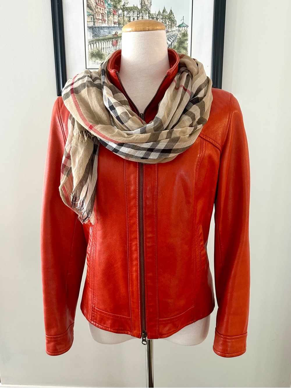 Danier Women's Red Orange Italian Leather Zip-Front Jacket - Size S